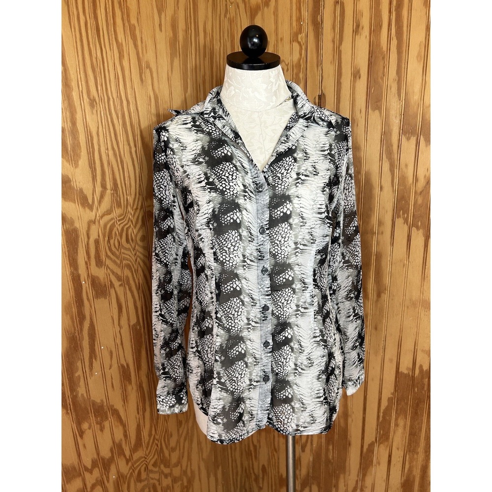 Cabi Black Beige Python Snake Print Button Down S… - image 2